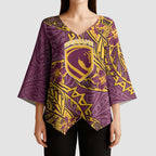 Personalised Brisbane Broncos Kimono Sleeve Blouse Polynesian Tribal Pattern With Rugby Horse Mascot Art