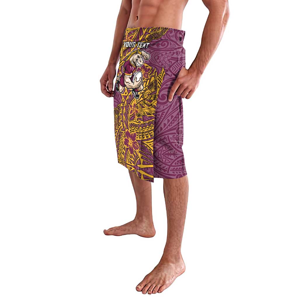 Personalised Brisbane Broncos Lavalava Polynesian Tribal Pattern With Rugby Horse Mascot Art