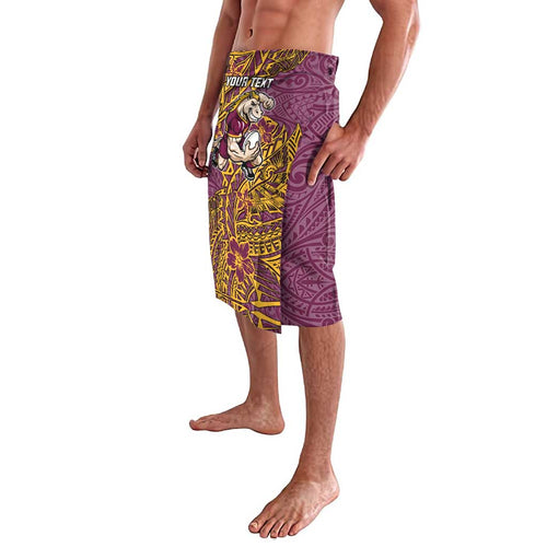 Personalised Brisbane Broncos Lavalava Polynesian Tribal Pattern With Rugby Horse Mascot Art