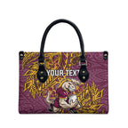 Personalised Brisbane Broncos Leather Bag Polynesian Tribal Pattern With Rugby Horse Mascot Art