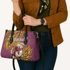 Personalised Brisbane Broncos Leather Bag Polynesian Tribal Pattern With Rugby Horse Mascot Art