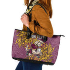 Personalised Brisbane Broncos Leather Tote Bag Polynesian Tribal Pattern With Rugby Horse Mascot Art