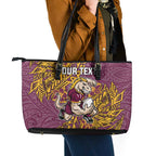 Personalised Brisbane Broncos Leather Tote Bag Polynesian Tribal Pattern With Rugby Horse Mascot Art