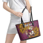 Personalised Brisbane Broncos Leather Tote Bag Polynesian Tribal Pattern With Rugby Horse Mascot Art