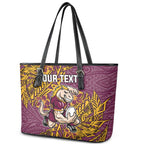 Personalised Brisbane Broncos Leather Tote Bag Polynesian Tribal Pattern With Rugby Horse Mascot Art