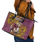 Personalised Brisbane Broncos Leather Tote Bag Polynesian Tribal Pattern With Rugby Horse Mascot Art