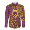 Personalised Brisbane Broncos Long Sleeve Button Shirt Polynesian Tribal Pattern With Rugby Horse Mascot Art