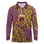 Personalised Brisbane Broncos Long Sleeve Polo Shirt Polynesian Tribal Pattern With Rugby Horse Mascot Art