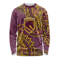 Personalised Brisbane Broncos Long Sleeve Shirt Polynesian Tribal Pattern With Rugby Horse Mascot Art