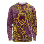 Personalised Brisbane Broncos Long Sleeve Shirt Polynesian Tribal Pattern With Rugby Horse Mascot Art