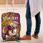 Personalised Brisbane Broncos Luggage Cover Polynesian Tribal Pattern With Rugby Horse Mascot Art