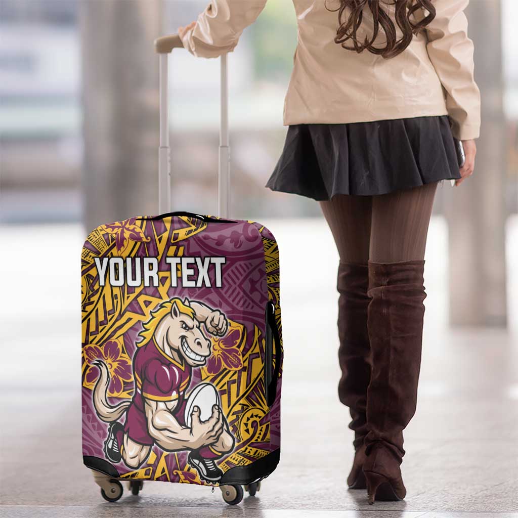 Personalised Brisbane Broncos Luggage Cover Polynesian Tribal Pattern With Rugby Horse Mascot Art