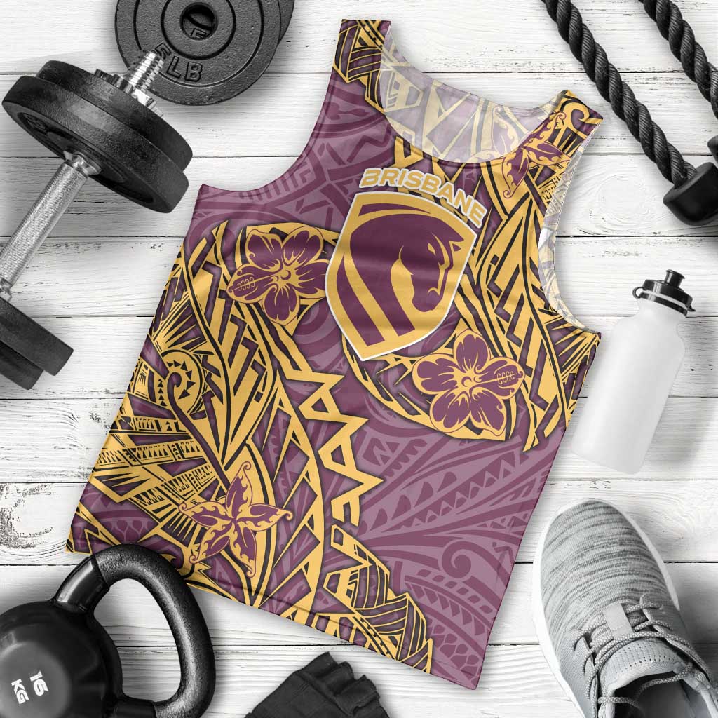 Personalised Brisbane Broncos Men Tank Top Polynesian Tribal Pattern With Rugby Horse Mascot Art