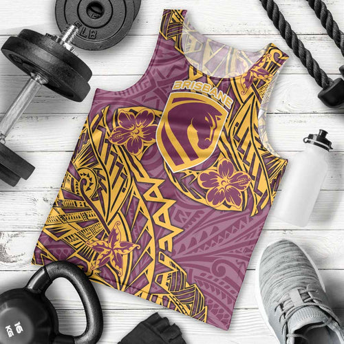 Personalised Brisbane Broncos Men Tank Top Polynesian Tribal Pattern With Rugby Horse Mascot Art