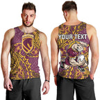 Personalised Brisbane Broncos Men Tank Top Polynesian Tribal Pattern With Rugby Horse Mascot Art