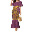 Personalised Brisbane Broncos Mermaid Dress Polynesian Tribal Pattern With Rugby Horse Mascot Art