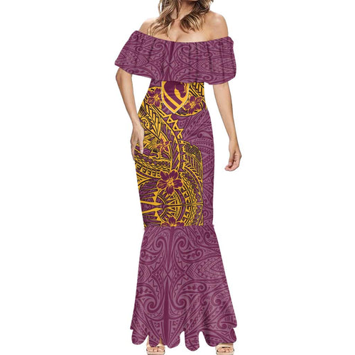 Personalised Brisbane Broncos Mermaid Dress Polynesian Tribal Pattern With Rugby Horse Mascot Art