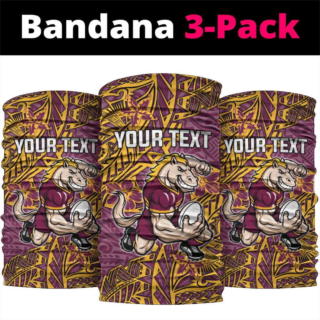 Personalised Brisbane Broncos Neck Gaiter Polynesian Tribal Pattern With Rugby Horse Mascot Art