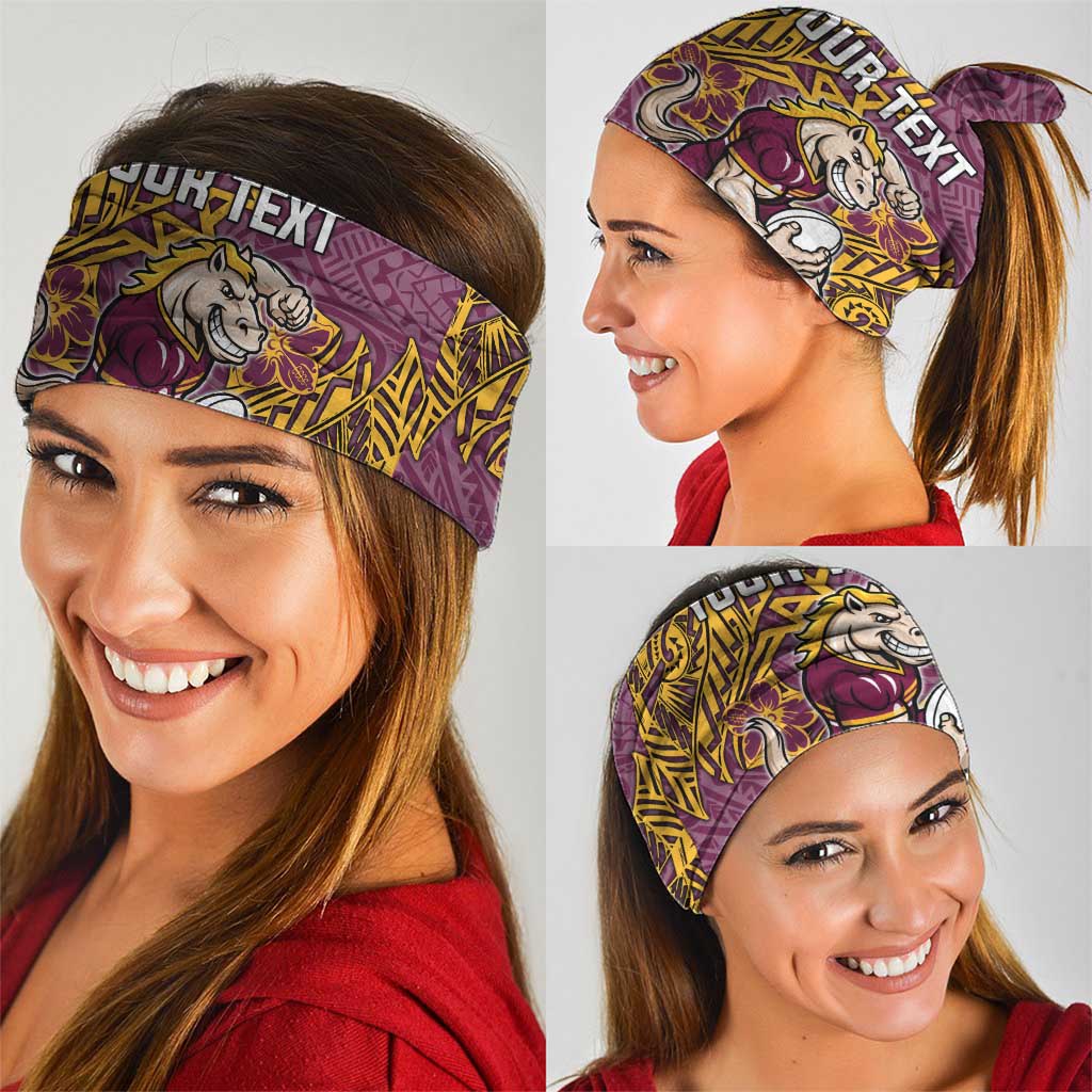 Personalised Brisbane Broncos Neck Gaiter Polynesian Tribal Pattern With Rugby Horse Mascot Art