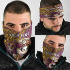 Personalised Brisbane Broncos Neck Gaiter Polynesian Tribal Pattern With Rugby Horse Mascot Art