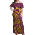 Personalised Brisbane Broncos Off Shoulder Maxi Dress Polynesian Tribal Pattern With Rugby Horse Mascot Art