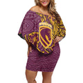Personalised Brisbane Broncos Off Shoulder Short Dress Polynesian Tribal Pattern With Rugby Horse Mascot Art