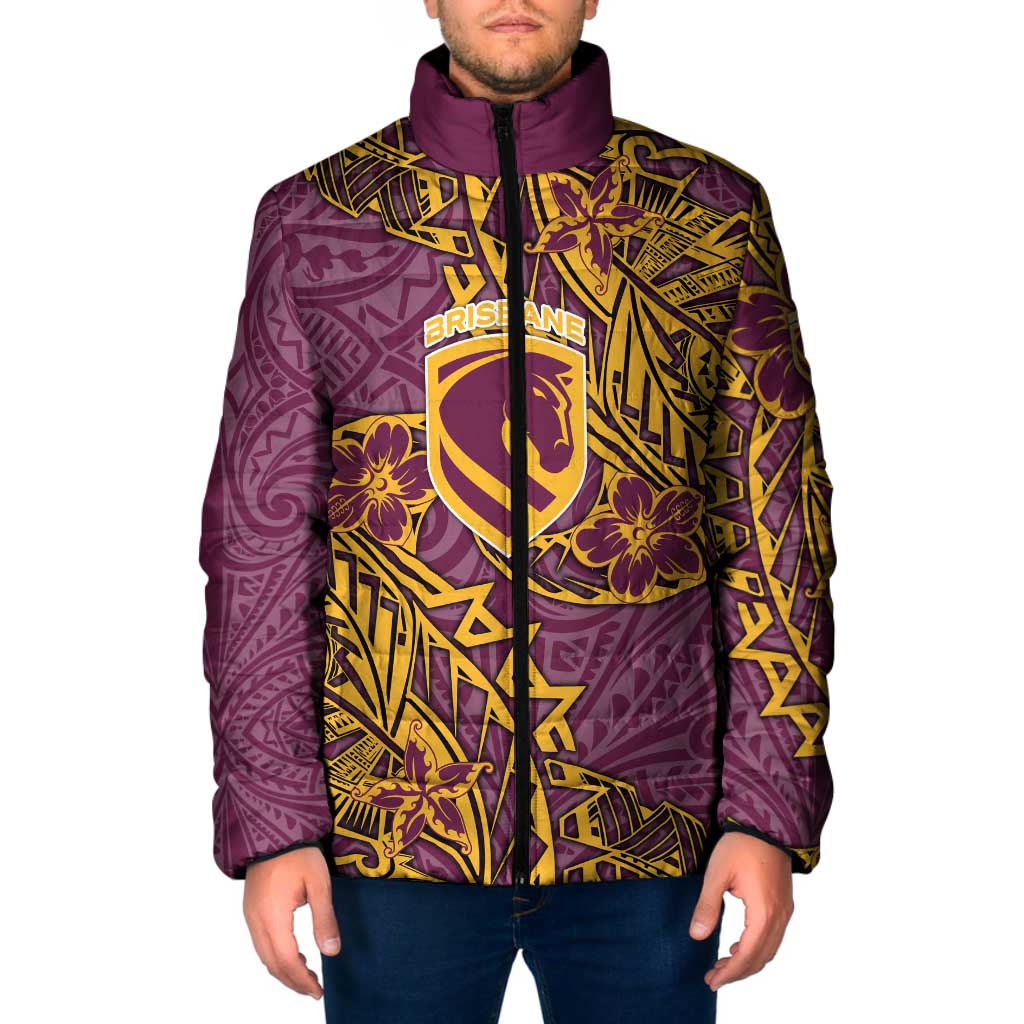 Personalised Brisbane Broncos Padded Jacket Polynesian Tribal Pattern With Rugby Horse Mascot Art