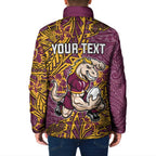 Personalised Brisbane Broncos Padded Jacket Polynesian Tribal Pattern With Rugby Horse Mascot Art