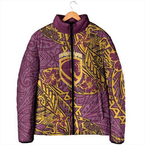 Personalised Brisbane Broncos Padded Jacket Polynesian Tribal Pattern With Rugby Horse Mascot Art