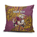 Personalised Brisbane Broncos Pillow Cover Polynesian Tribal Pattern With Rugby Horse Mascot Art
