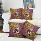 Personalised Brisbane Broncos Pillow Cover Polynesian Tribal Pattern With Rugby Horse Mascot Art