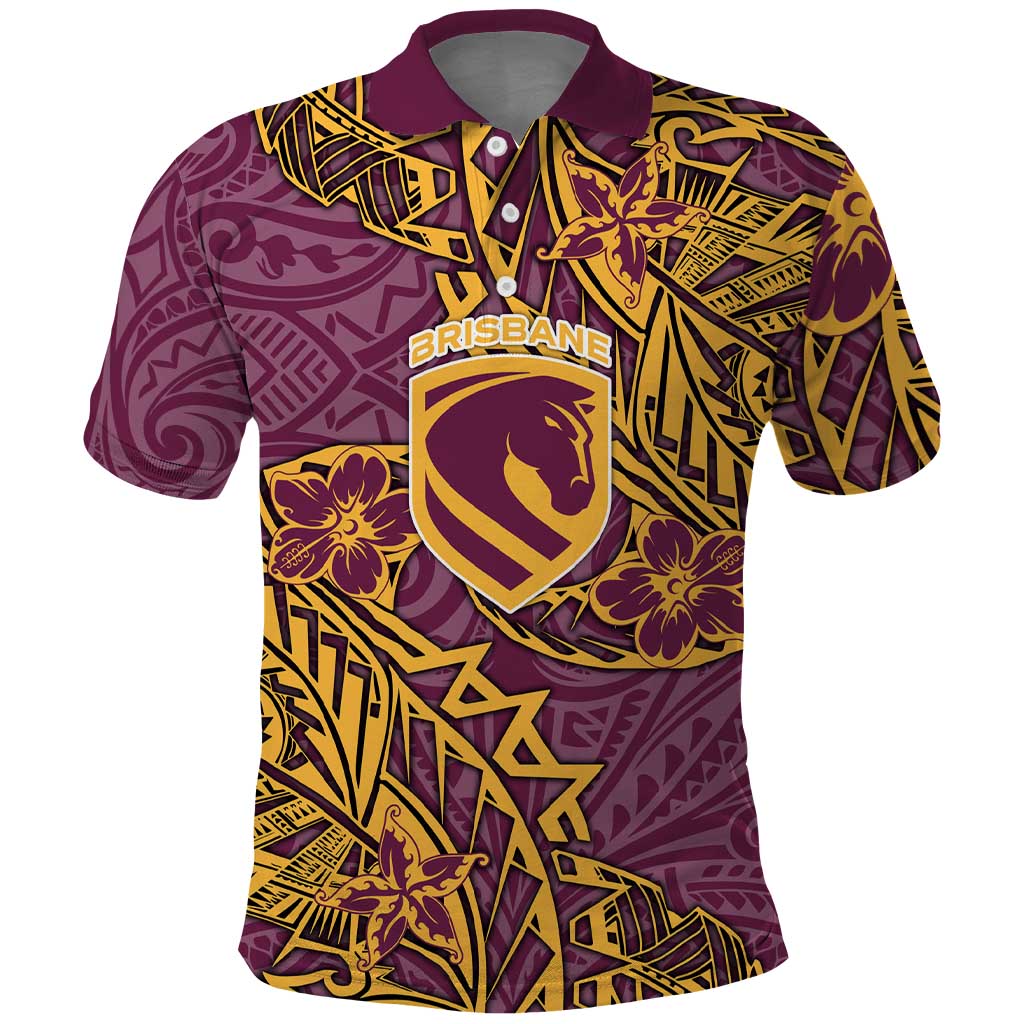 Personalised Brisbane Broncos Polo Shirt Polynesian Tribal Pattern With Rugby Horse Mascot Art