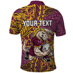 Personalised Brisbane Broncos Polo Shirt Polynesian Tribal Pattern With Rugby Horse Mascot Art