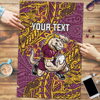 Personalised Brisbane Broncos Puzzle Polynesian Tribal Pattern With Rugby Horse Mascot Art