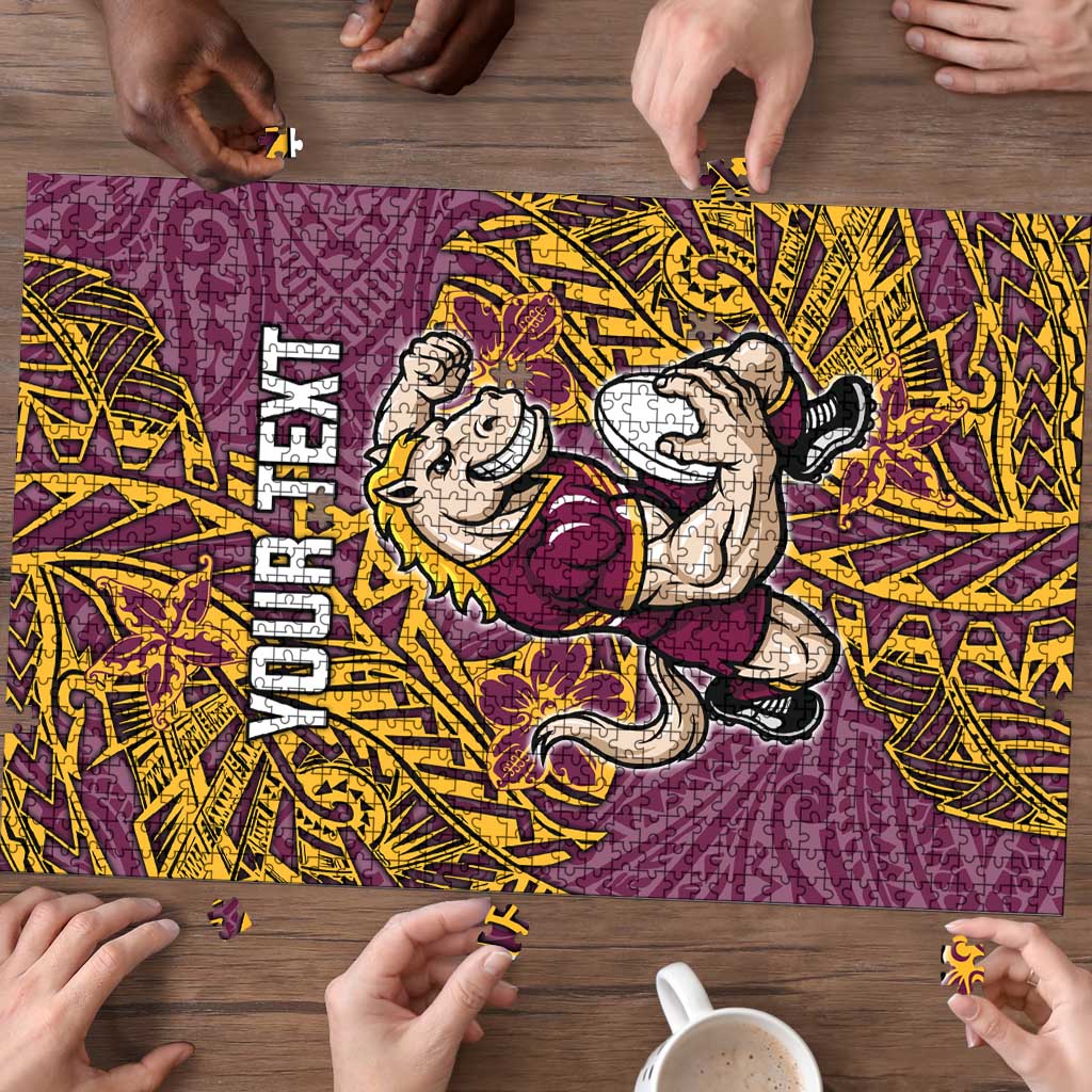Personalised Brisbane Broncos Puzzle Polynesian Tribal Pattern With Rugby Horse Mascot Art