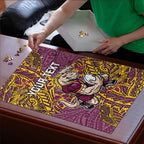 Personalised Brisbane Broncos Puzzle Polynesian Tribal Pattern With Rugby Horse Mascot Art