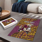 Personalised Brisbane Broncos Puzzle Polynesian Tribal Pattern With Rugby Horse Mascot Art