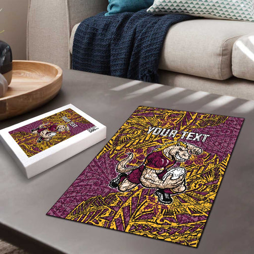 Personalised Brisbane Broncos Puzzle Polynesian Tribal Pattern With Rugby Horse Mascot Art