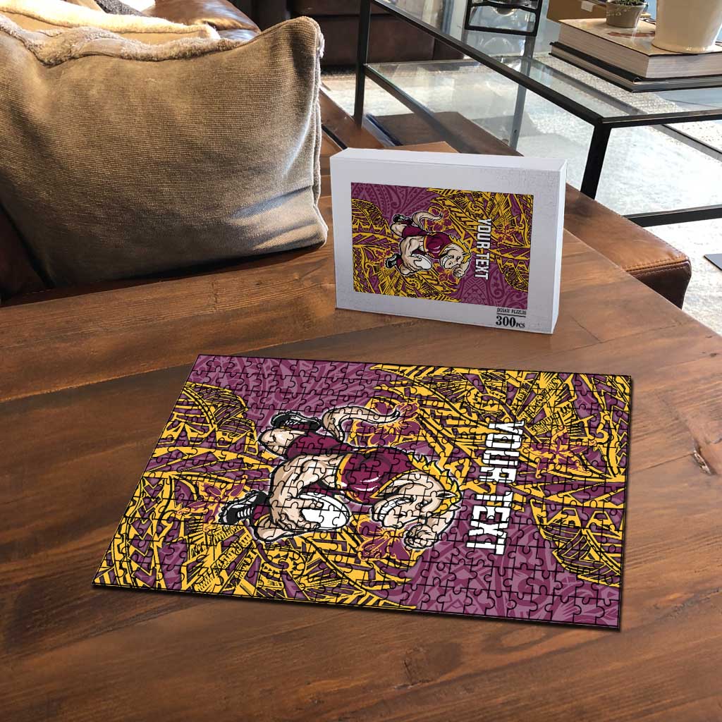 Personalised Brisbane Broncos Puzzle Polynesian Tribal Pattern With Rugby Horse Mascot Art