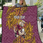Personalised Brisbane Broncos Quilt Polynesian Tribal Pattern With Rugby Horse Mascot Art