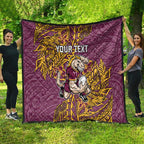 Personalised Brisbane Broncos Quilt Polynesian Tribal Pattern With Rugby Horse Mascot Art