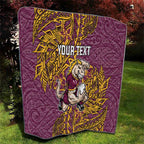 Personalised Brisbane Broncos Quilt Polynesian Tribal Pattern With Rugby Horse Mascot Art