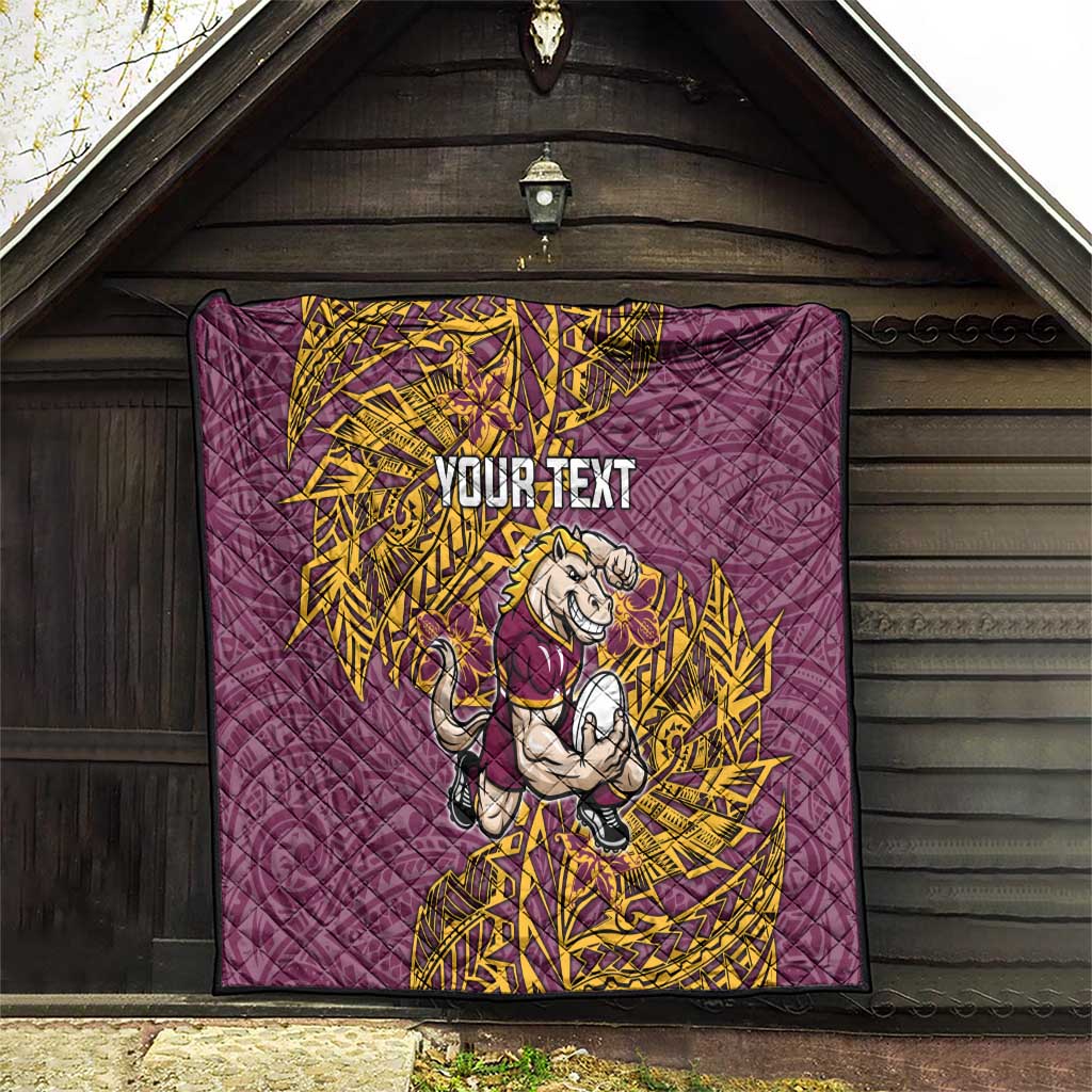 Personalised Brisbane Broncos Quilt Polynesian Tribal Pattern With Rugby Horse Mascot Art