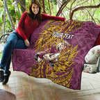 Personalised Brisbane Broncos Quilt Polynesian Tribal Pattern With Rugby Horse Mascot Art