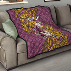 Personalised Brisbane Broncos Quilt Polynesian Tribal Pattern With Rugby Horse Mascot Art