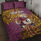 Personalised Brisbane Broncos Quilt Bed Set Polynesian Tribal Pattern With Rugby Horse Mascot Art