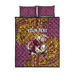 Personalised Brisbane Broncos Quilt Bed Set Polynesian Tribal Pattern With Rugby Horse Mascot Art