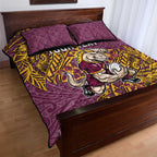 Personalised Brisbane Broncos Quilt Bed Set Polynesian Tribal Pattern With Rugby Horse Mascot Art