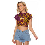 Personalised Brisbane Broncos Raglan Cropped T Shirt Polynesian Tribal Pattern With Rugby Horse Mascot Art