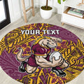 Personalised Brisbane Broncos Round Carpet Polynesian Tribal Pattern With Rugby Horse Mascot Art